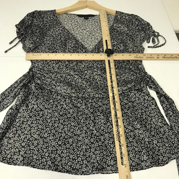 Express Design Studio Womens Medium Black White Ditzy Floral Silk V Neck Tie - Picture 9 of 13